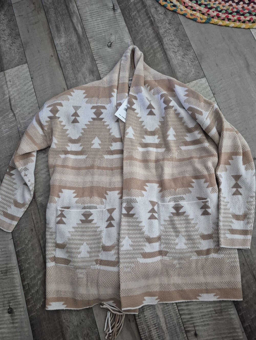 Splendid Knit Cierra Cardigan Sweater Belted Aztec Print Yellowstone Vibes L NWT - Picture 2 of 7